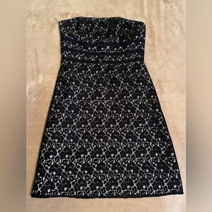 White House Black Market Strapless Black and Cream Dress